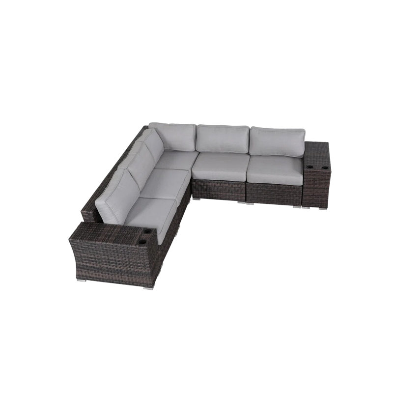 Ensemble de 7 sections d'extérieur au design réversible, structure en aluminium, pieds anti-rayures, coussins résistants aux intempéries et housses faciles d'entretien pour le jardin.