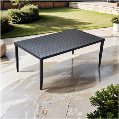 Durable Outdoor Patio Aluminum Dining Table With Tapered Feet, Umbrella Hole, And Ember Black Finish For Modern Minimalist Design