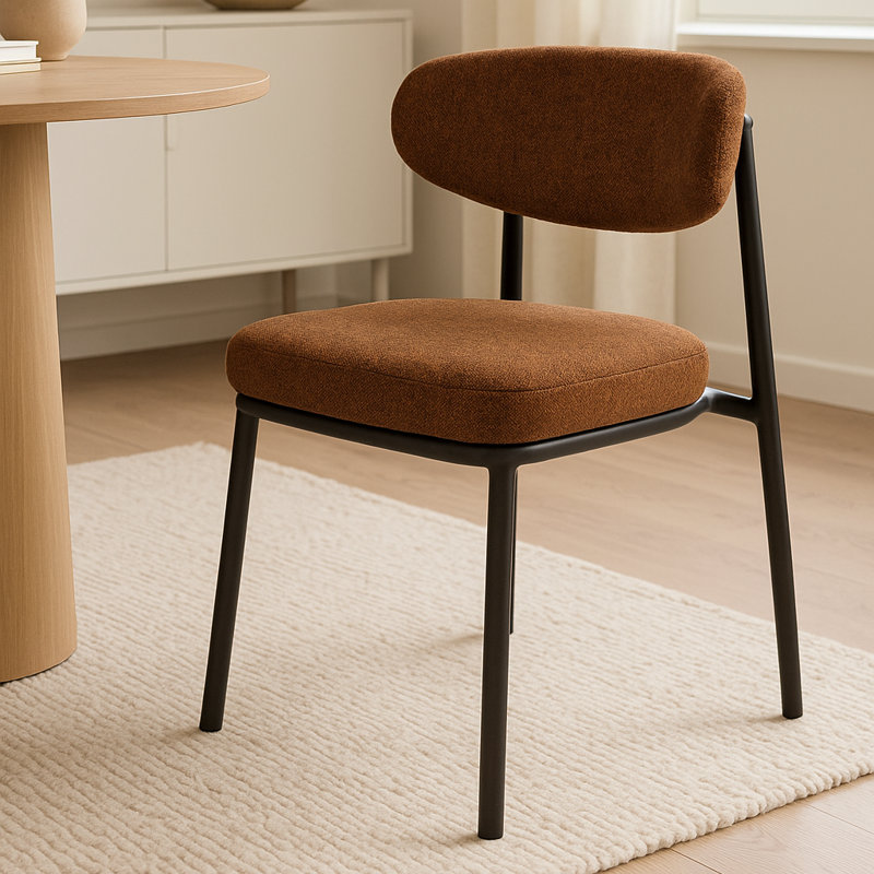48cm H Polyester Blend Upholstered Metal Side Chair, Brown/Red