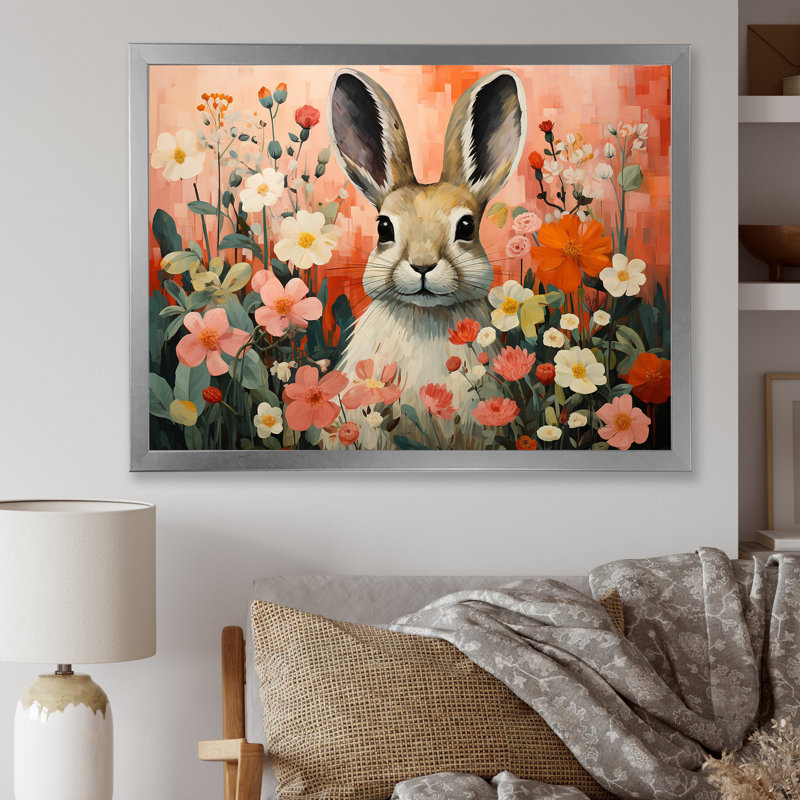 Art de mur de lapin rose, Cadre flottant doré, H 12 po x l 20 po x P 1 po