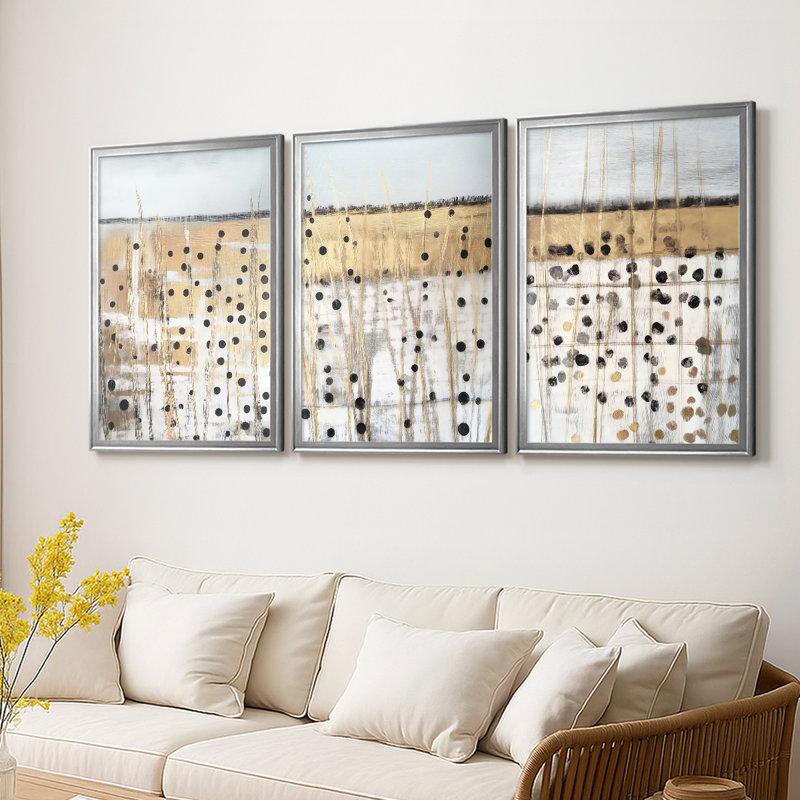 ABSTRACT Series CMXV - Toile tendue avec châssis sur mesure - 3 pièces, H 19 po x l 27 po, Argent argent