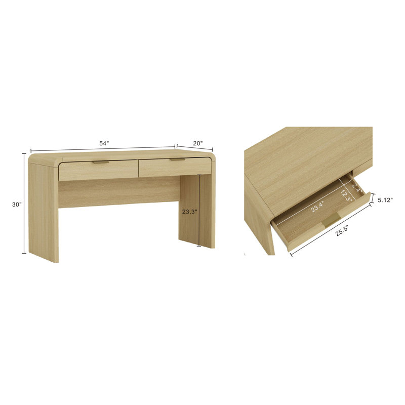 Hedden 54 Home Office Desk with 2 Drawers in Natural Oak