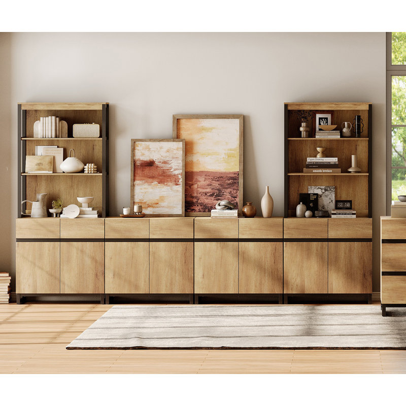 Modern 72" Tall Bookcases With 8 Doors And Adjustable Shelves, Library Book Shelf With Storage Cabinet And Open Book Shelfs, Wood Bookshelves For Home Office, Living Room