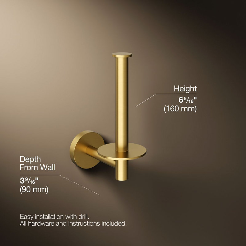 Elate rVertical Toilet Paper Holder, Wall-Mount Bathroom Toilet Paper Holder, Vibrant Brushed Moderne Brass