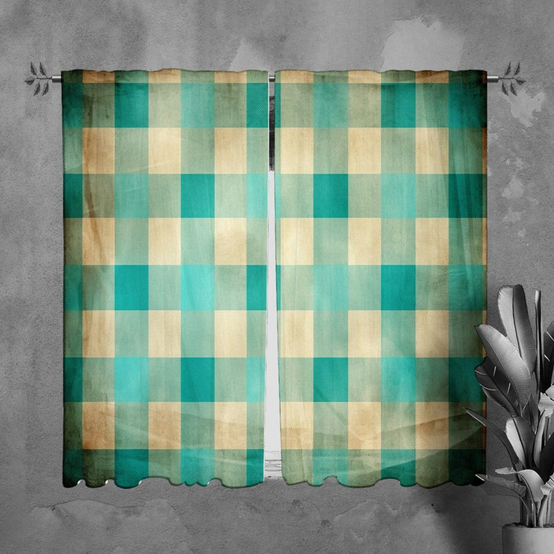 Paire de rideaux obscurcissant en polyester Nakevia, L 20 po x L 61 po, Vert / beige