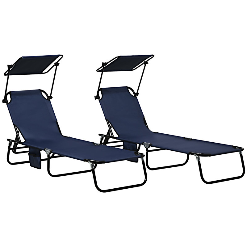 Outsunny Folding Chaise Lounge Pool Chairs, Dark Blue