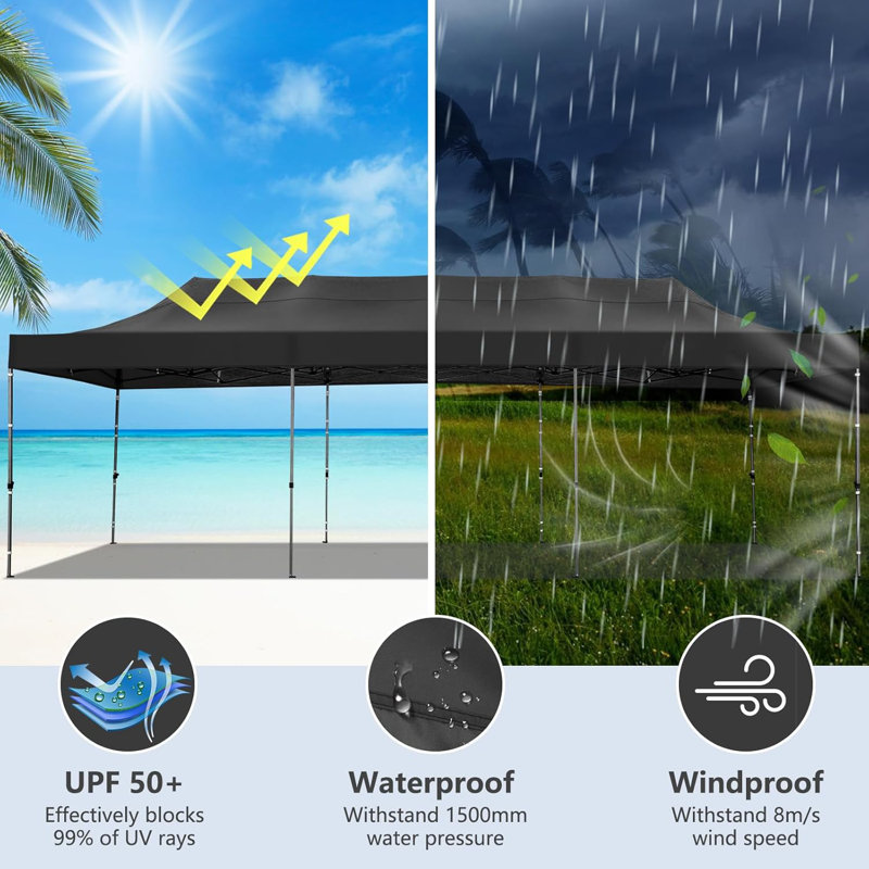 10x30 FT Pop up Heavy Duty Canopy, UPF 50+ Waterproof Outdoor Party Tents, Black