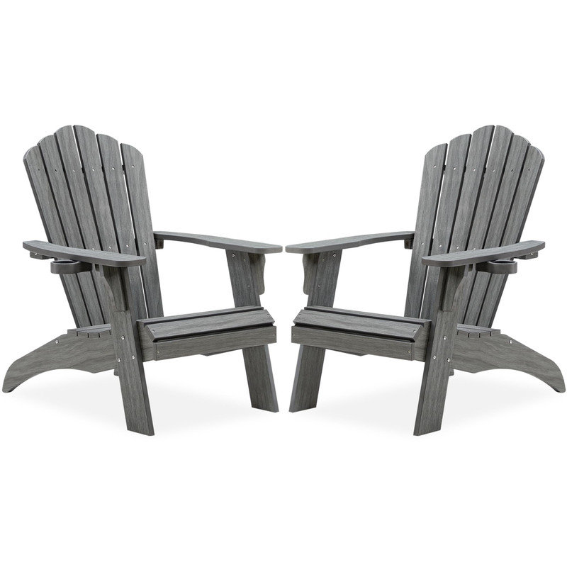 Adirondack Chair Set of 2, Outdoor Oversized Patio Chair Poly Lumber Weather Resistant & Durable Fire Pits Chair, Dark Gray