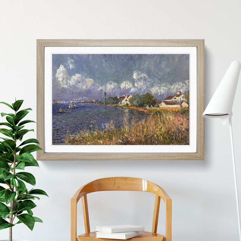 The Seine at Billancourt by Alfred Sisley - Picture Frame Painting, 27cm H x 36cm W x 2cm D, Oak Framed