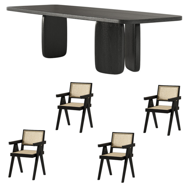 Ensemble de table de salle à manger en bois de frêne noir, H 29,53 po x L 55,12 po x l 27,56 po