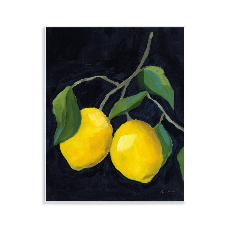 Deux citrons sur une plaque murale noire par Pamela Munger