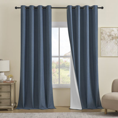  Panneau de rideau à œillets en lin de couleur unie 100% imperméable et occultant Leming (ensemble de 2)