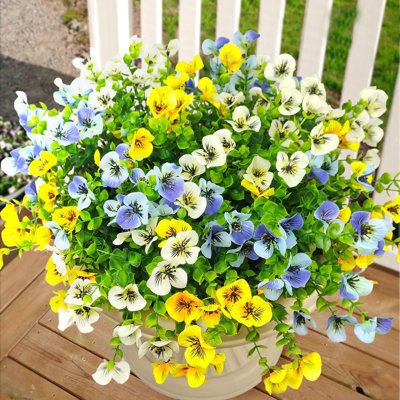 Pansies Artificial Flowers for Outdoors 12 Bundles Fake Silk Pansy Faux Plastic Plants UV Resistant