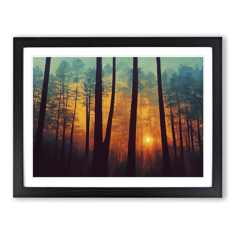 Summer Forest Sunset Vol.1 - Single Picture Frame Painting, Black Framed, 46cm H x 64cm W x 2cm D