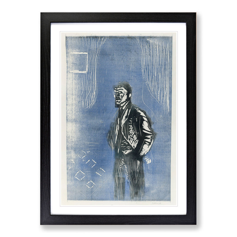 Self-Portrait by Edvard Munch - Picture Frame Painting, 65cm H x 48cm W x 2cm D, Black Framed