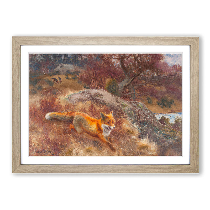 Fox and Hunting Dogs Vol.3 by Bruno Liljefors - Picture Frame Painting, Oak Framed, 48cm H x 65cm W x 2cm D