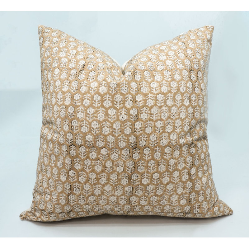 fabdivine Block Printed Pillow Cover Handmade Cotton Decorative Cushion- Tulsi Buti, 20"H x 20"W
