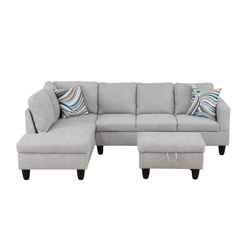 Halid Wide Sofa & Chaise with Ottoman, Left Hand Facing, White Velvet