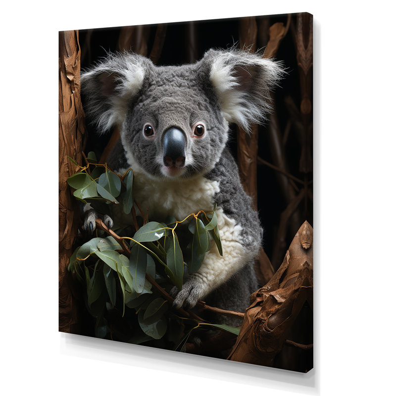Gris Koala Climber 1 - Koala Animal, art mural, Toile tendue, H 32 po x l 24 po x P 1 po
