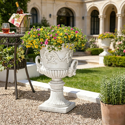 Pot à fleurs 28,5 po H 28,5 po H, pot à piédestal en pierre artificielle, aucun assemblage requis