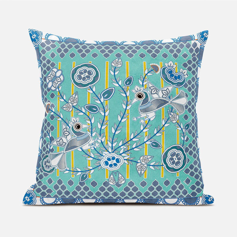 Housse et insert de coussin décoratif en polyester pour l'intérieur et l'extérieur, 26 po x 26 po, Aqua discret / blanc