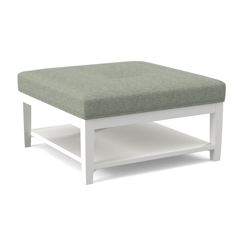 Hammond Square Ottoman, Frost White Finish, Green and Blue Stripe; 0252-54