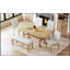 Ensemble de salle à manger extensible 6 pièces Farmhouse avec table à tréteaux, rallonge amovible, chaises rembourrées et banc pour des sièges polyvalents-374135888-374135895