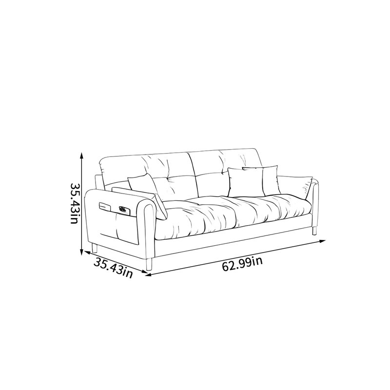 Modern log straight fabric sofa, 35.43" H x 62.99" W x 35.43" D, 2