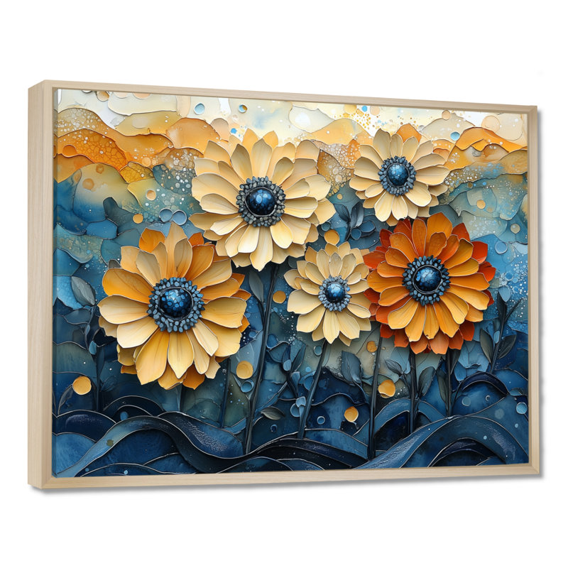 Isahbella - Floral Wall Art, H 30 po x l 40 po, Impression encadrée flottante, Blanc
