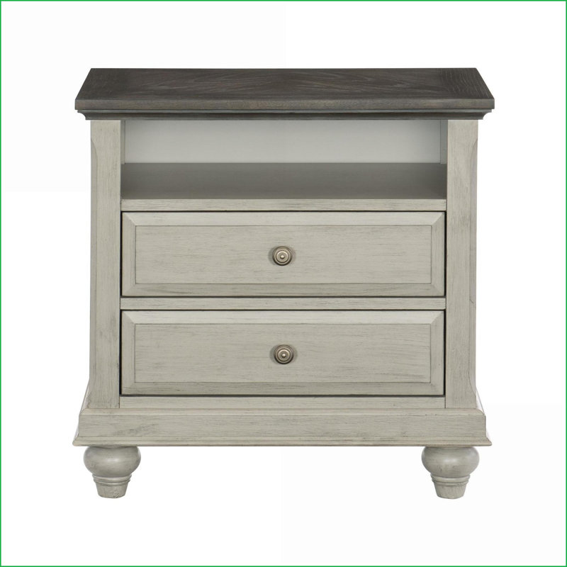 Gris clair Table de chevet de campagne moderne foncée brun foncé avec 2 tiroirs Casier