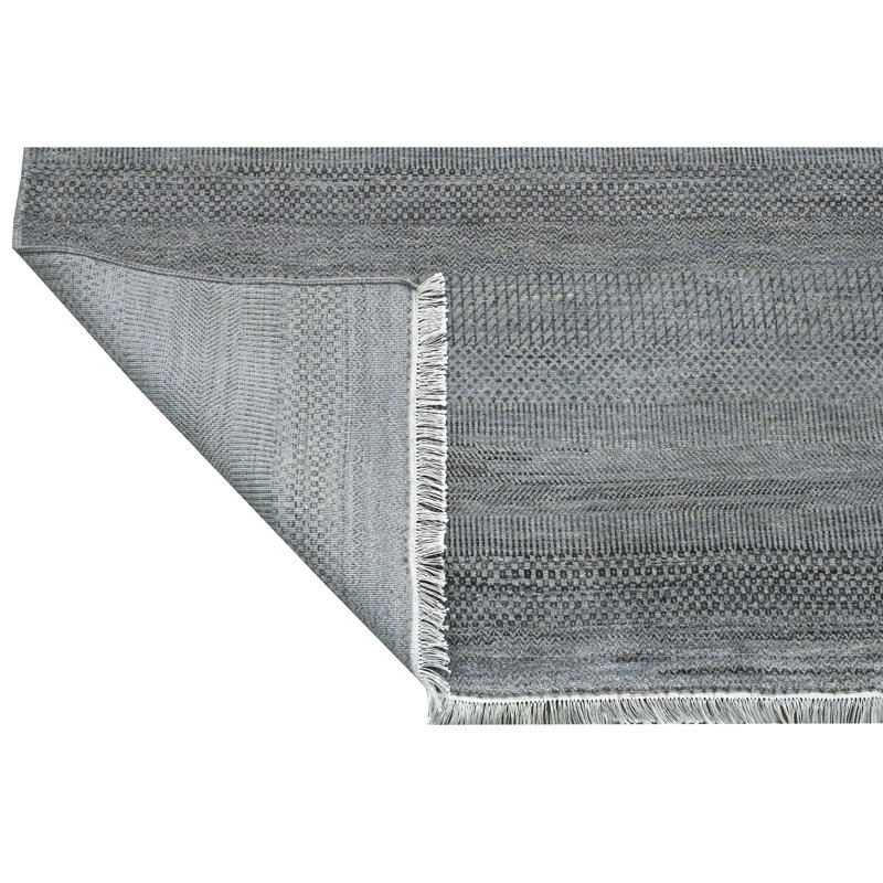 High-Quality Hand-Knotted Light Blue And Black Area Rug