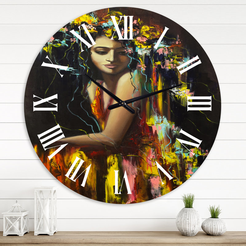 Portrait moderne d'une jeune femme - horloge murale moderne, Grand