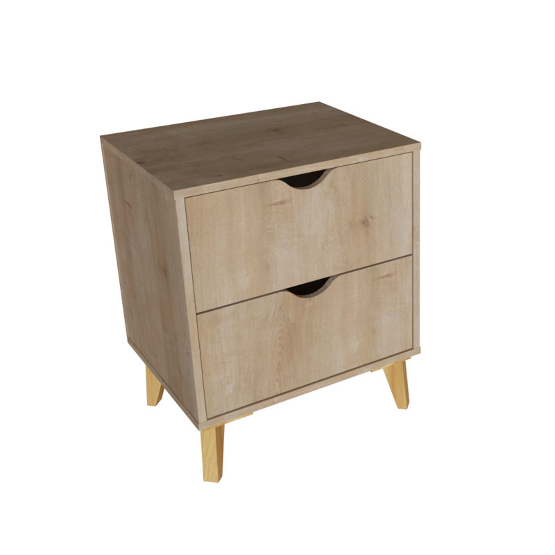 24" Two Drawer Faux Wood Nightstand, Natural Wood