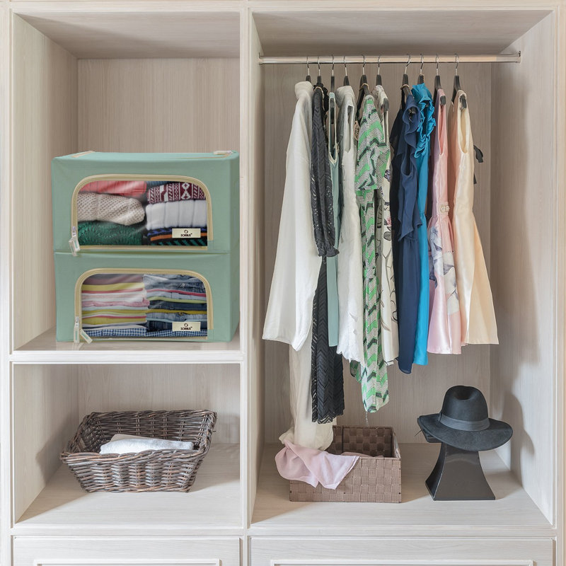 Small Storage Box Foldable with Window & Handles 4 Pack in Teal