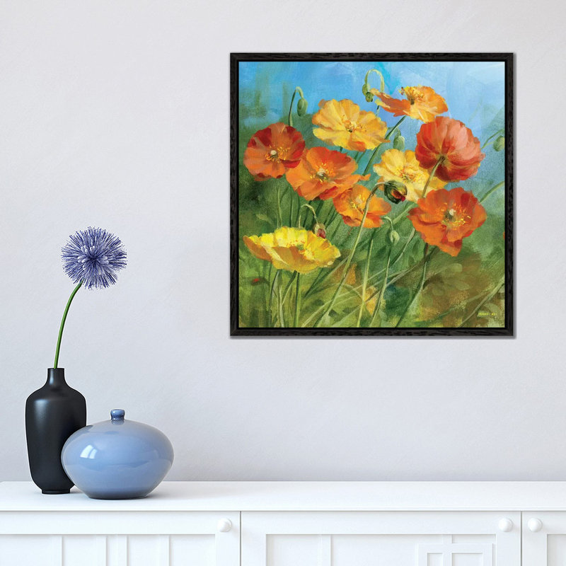 Summer Field IV by Danhui Nai - Painting on Canvas, 45.72 cm H x 45.72 cm W, Black Framed