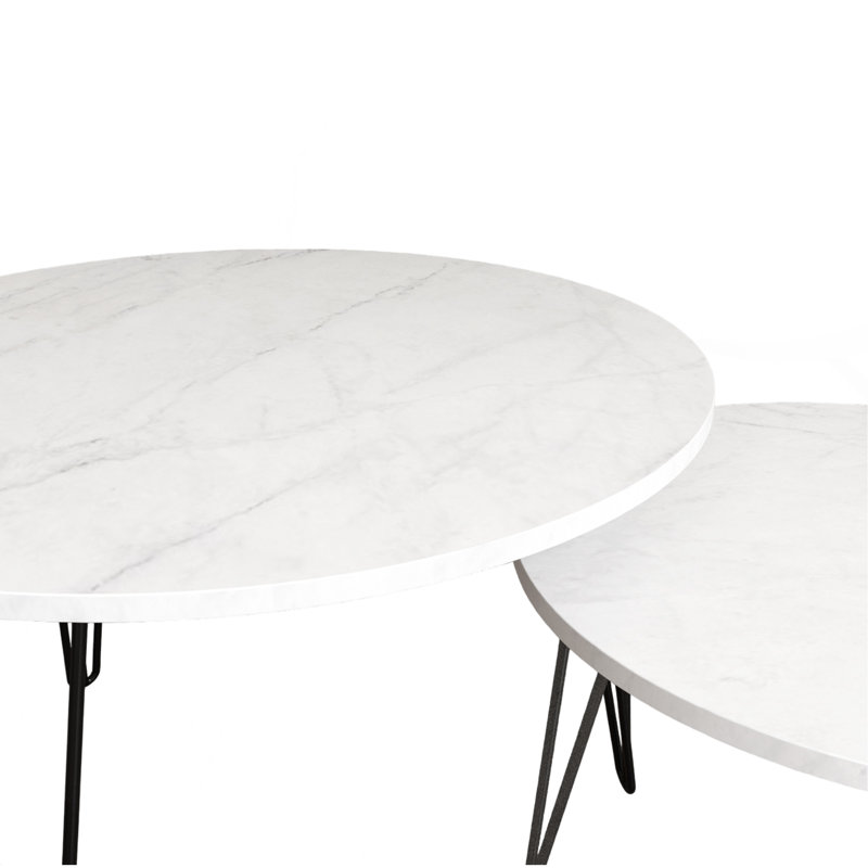 Ensemble de 2 tables basses rondes gigognes, Blanc, Marbre