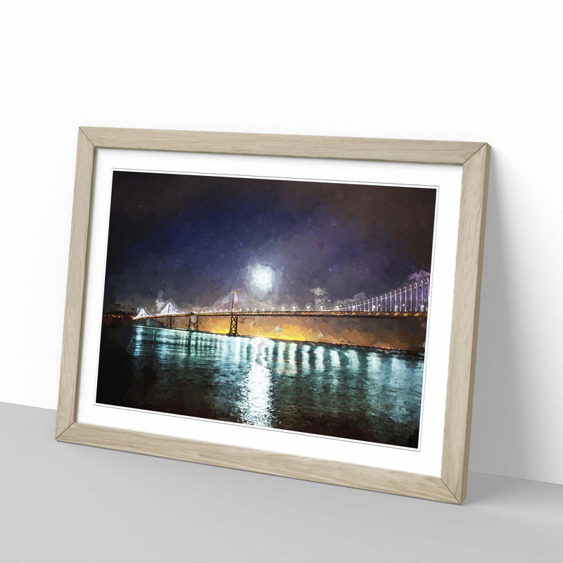 The San Francisco Oakland Bay Bridge in Abstract - Framed Print, 50cm H x 76cm W x 2cm D, Oak