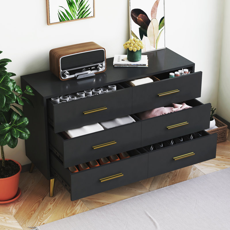 Commode double 6 tiroirs Maelee, Noir mat