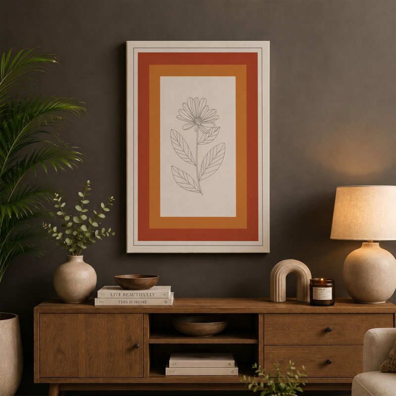 Single Stem in Line Botanical - Wrapped Canvas, 24x16 - 61.0 x 40.6 cm, Sage Border