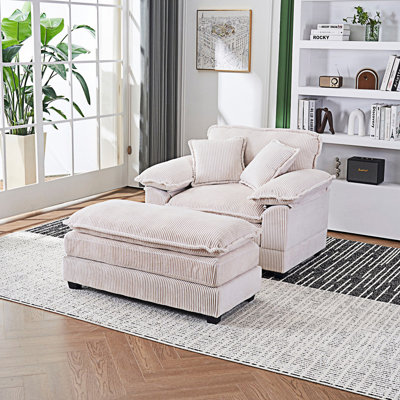 Canapé simple avec 2 coussins décoratifs et un repose-pieds, canapé confortable, canapé à assise profonde
