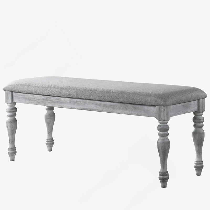 Salines Upholstered Turned Leg Dining Bench, Rustic White