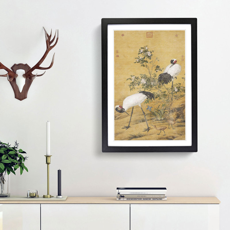 Cranes by Lang Shining - Picture Frame Painting Print, Black Framed, 65cm H x 48cm W x 2cm D