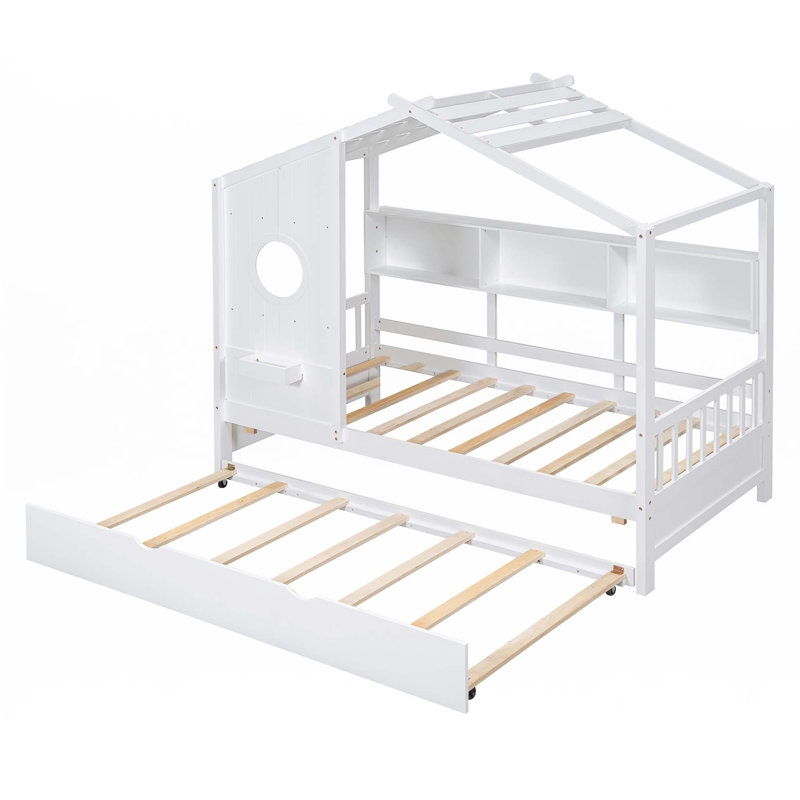 Lit simple en bois avec lit gigogne, Simple, Blanc