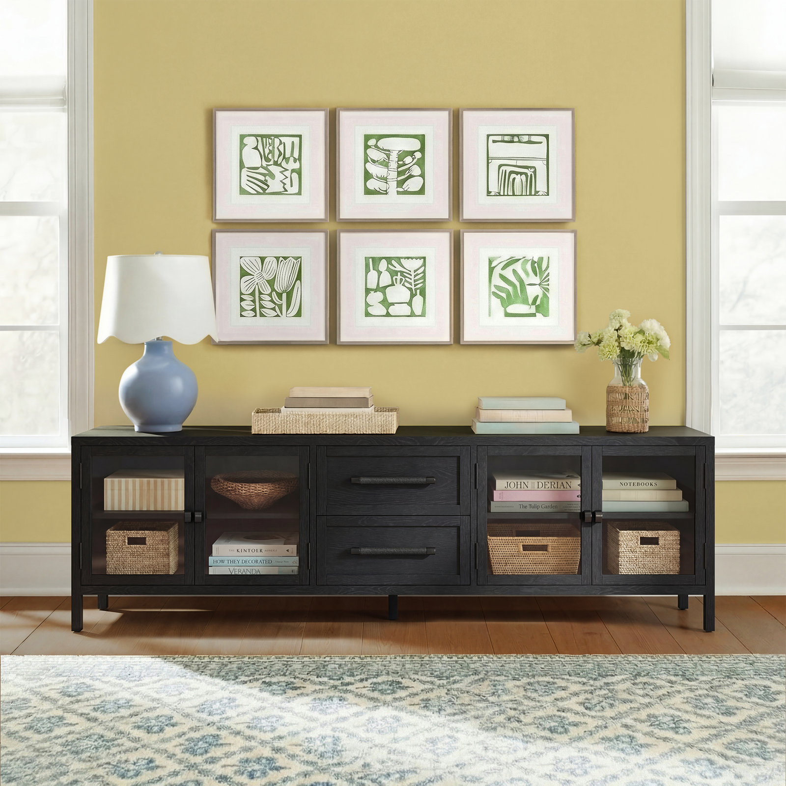 Nelina 84" Oak Media Console, Black