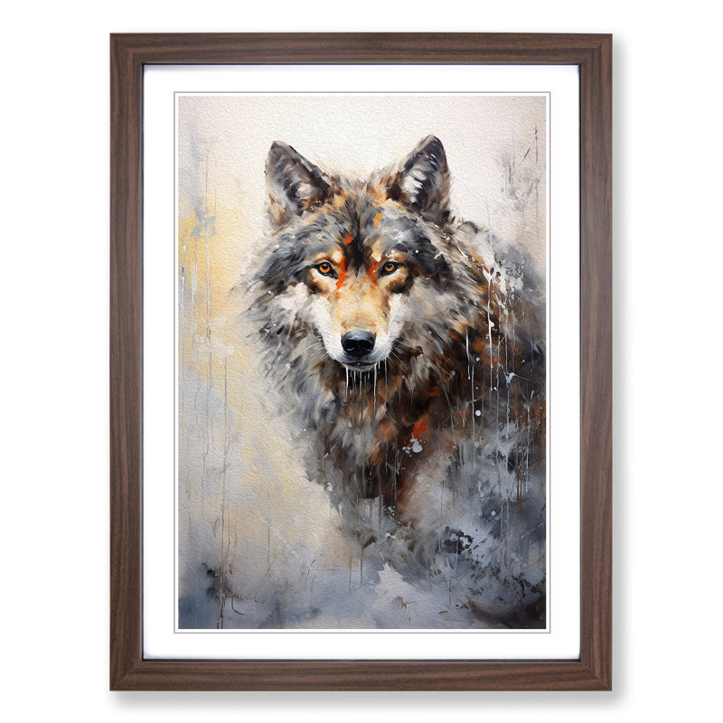Wolf Gestural - Single Picture Frame Print on Wood, Walnut, 46cm H x 34cm W x 2cm D