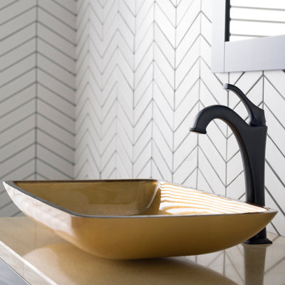 Glass Rectangular Vessel Bathroom Sink with Faucet