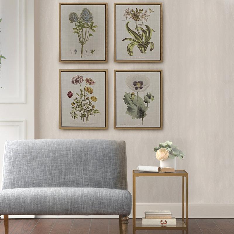 Herbal Botany 4-Piece Framed Canvas Wall Art Set with Botanical Illustrations