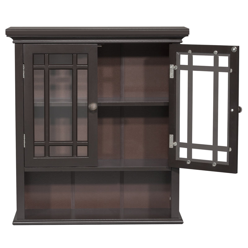 Armoire murale amovible au-dessus de la cuvette de toilette dans la salle de bain avec portes en verre, tablette réglable et rangement ouvert Cardonas