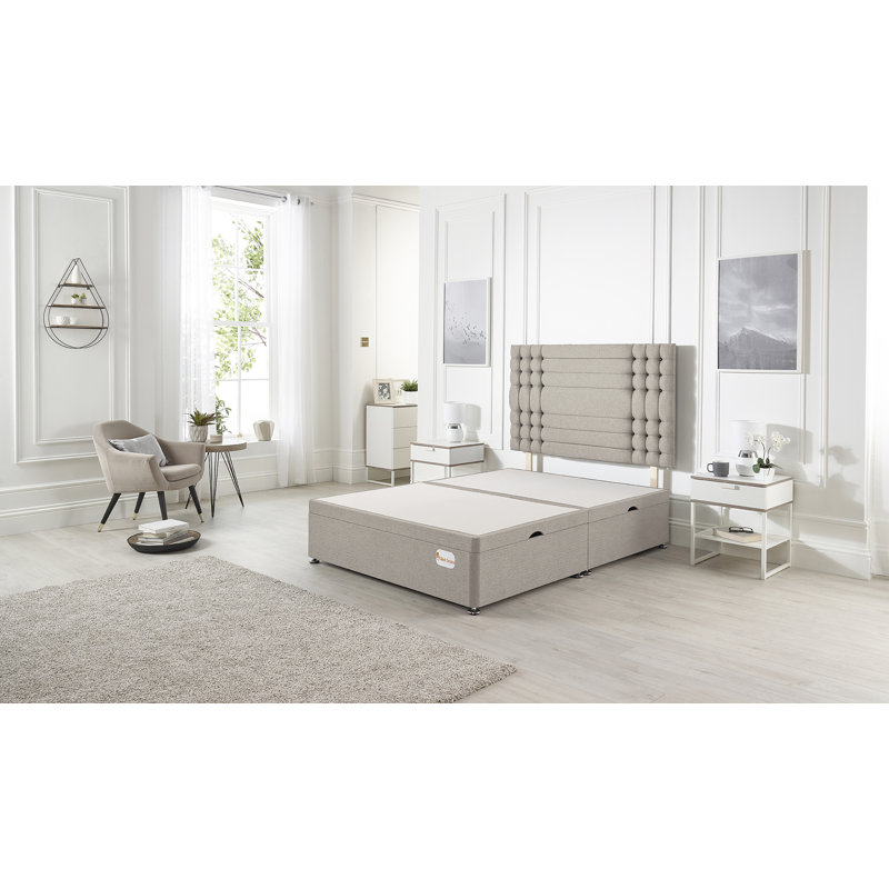 Luxara Solid Wood Side Opening Ottoman Bed Frame Plush Velvet, Silver, Single (3')