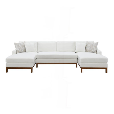 Ivory Chenille Sectional Sofa W/4 Pillows